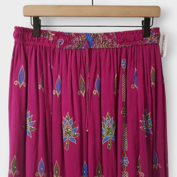 Royal Paisley Pink Floral Sequins Maxi Skirt Large Boho Gypsy Hippie Flowy NWT - Picture 2 of 12